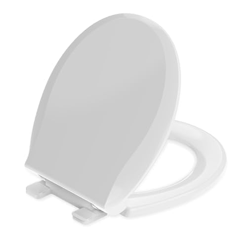 Round Toilet Seat Soft Close 16.5'',Standard Universal Toilet Lid Round with PP Material Safe,Easy to Clean and Install,Ergonomic design,Never Loosens,2 Years Support,White Plastic - color: White, size: Round 16.5inch & Classic