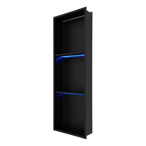 12 * 36In RGB LED Light Shower Niche, 3-Tier Stainless Steel Recessed Storage with Remote Control, Black No Tile Needed Wall Niche for Bathroom Storage Built-in Installation (12x36in RGB) - size: 12x36in RGB
