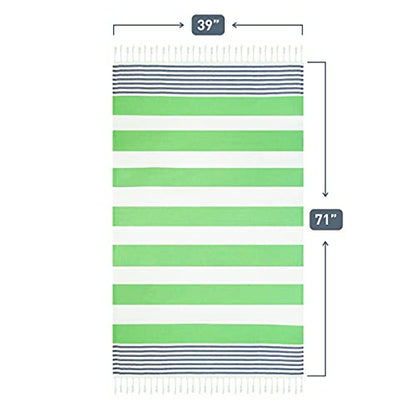 Turkish Beach Towel, Oversized 40" x 72", 100% Cotton -Green/Navy | Quick Dry, Sand Resistant, Reversible, Machine Washable, Lightweight Peshtemal Towel for Beach, Pool, Travel & Spa - color: Green / Navy