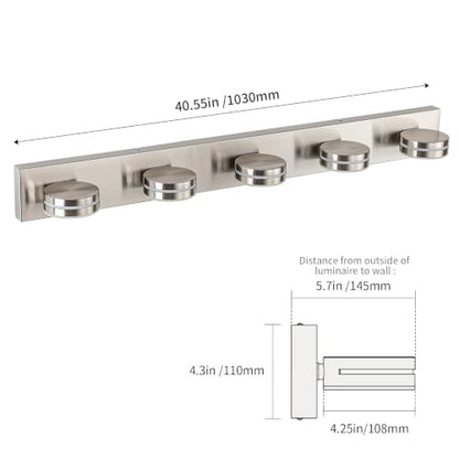 Brushed Nickel Bathroom Light Fixtures Over Mirror, 5-Light | LED Dimmable Bath Lights, Modern Wall Mounted Lighting Fixture with Rotating Lamp Head, Acrylic Metal, 5CCT 40.55in - color: Nickel-5CCT-Dimmable