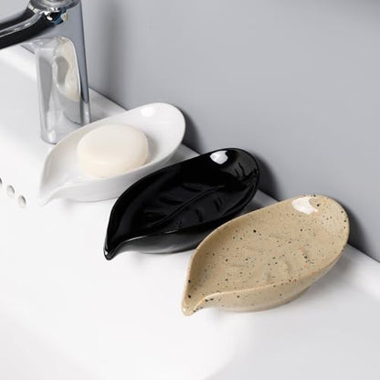 Soap Holder, Self-Draining Soap Dish, White Leaf Shape Ceramic Bar Soap Holder Drain Soap Dishes for Bathroom Sink Kitchen, Easy to Clean Keeps Soap Dry, ANTIS'S HOME - color: White-enhanced Drainage-1pcs