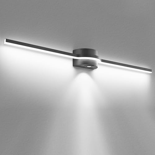 Bathroom Lighting Fixtures Over Mirror– 48 Inch Black Vanity Light for Bathroom LED Dimmable 6000K Cool White with Dual Lighting Design 26W 2080lm Modern Matte Black Aluminum - size: 48 Inch