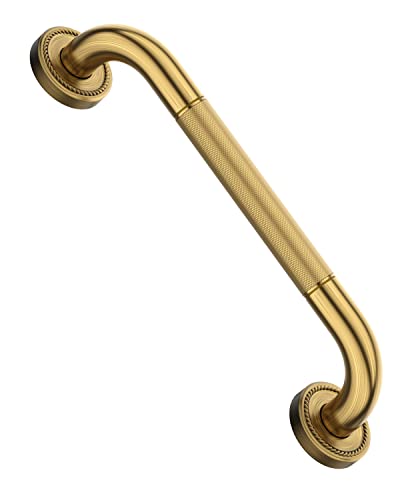 12 Inch Bronze Shower Grab Bar Gold, Munzong Antique Brass Bathroom Grab Bar w/Anti-Slip Knurled Grip, Bathroom Balance Bar, Safety Bath Handrail Support, Handicap Injury Elderly Senior Assist Handle | Anti-Slip Knurled Grip Bathroom Balance Bar Safety Ba