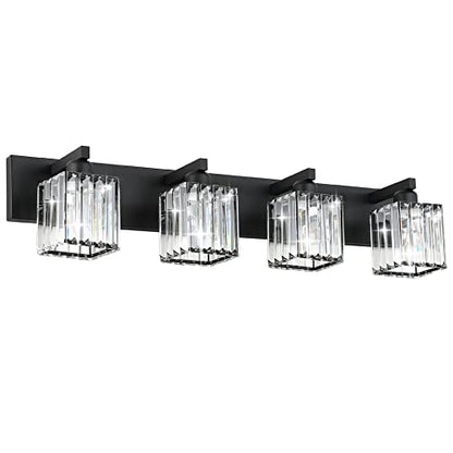 Aipsun Black Light Fixtures Bathroom Vanity Light Crystal Modern Vanity Light for Bathroom 4 Light (Exclude Bulb) - color: Black, size: 32 inch