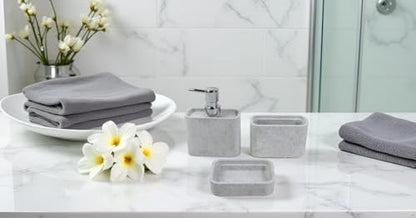 Hymmah Marble Pattern Bathroom Accessories Set, Toothbrush Holdr Set, 3 Pieces Resin Bathroom Set with Toothbrush Holder, Soap Dispenser, Soap Dish,Tumbler(Grey) - color: Grey