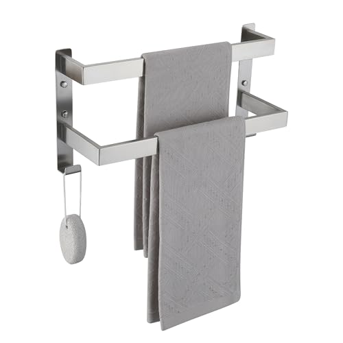 Double Towel Bar Towel Racks for Bathroom, Bath Towel Holders Wall Mount, Stainless Steel Towels Shelves Towel Rail, 2-Tiers (Brushed Nickel, 16 Inches) - color: Brushed Nickel, size: 16 Inches