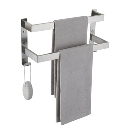 Double Towel Bar Towel Racks for Bathroom, Bath Towel Holders Wall Mount, Stainless Steel Towels Shelves Towel Rail, 2-Tiers (Brushed Nickel, 16 Inches) - color: Brushed Nickel, size: 16 Inches
