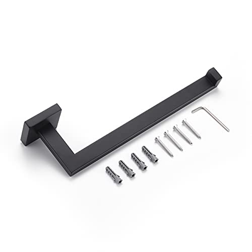 Miyili Matte Black Hand Towel Ring, Stainless Steel Bathroom Towel Holder Square Towel Holder Kitchen Towel Hanger Wall Mount, D06B - color: Matte Black