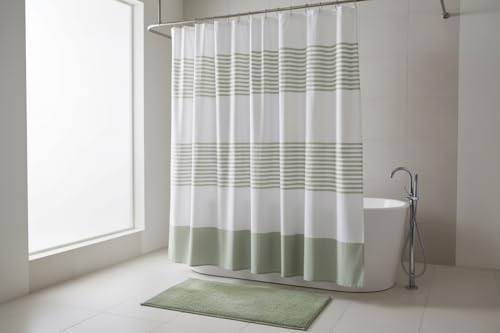 Sage Green Fabric Shower Curtain, Cotton Striped Textured Design, 70 x 72 Shower Curtain, Modern Farmhouse Bathroom Decor, Collin Sage - color: Collin Sage
