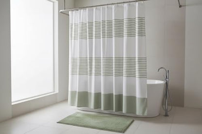 Sage Green Fabric Shower Curtain, Cotton Striped Textured Design, 70 x 72 Shower Curtain, Modern Farmhouse Bathroom Decor, Collin Sage - color: Collin Sage