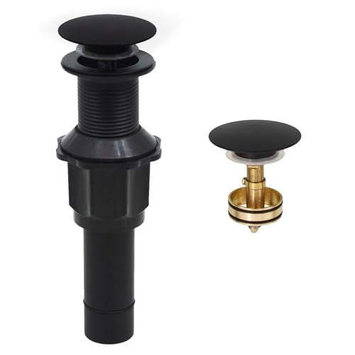 Bathroom Sink Drain Without Overflow, Matte Black Bathroom Sink Stopper for Vanity Vessel Sink, Rapid Draining Stainless Steel Pop Up Drain with Hair Catcher Anti-Clog Strainer - color: Matte Black