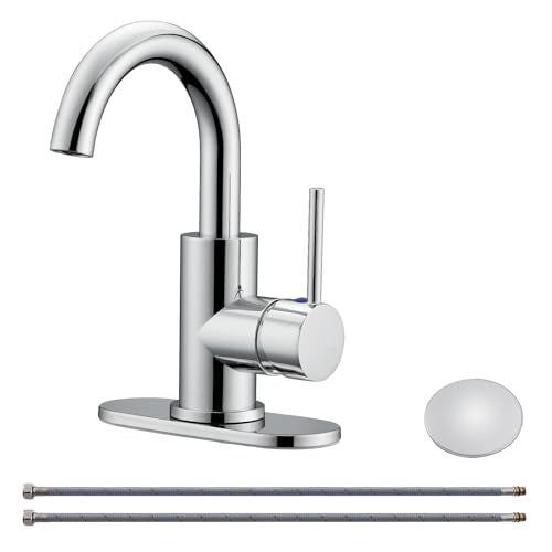 RKF Single-Handle Swivel Spout Bathroom Sink Faucet with Pop-up Drain with Overflow and Supply Hose,Bar Sink Faucet,Small Kitchen Faucet Tap,Chrome Polished,BF3501P-CP2 - color: 3501-CP2