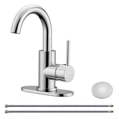 RKF Single-Handle Swivel Spout Bathroom Sink Faucet with Pop-up Drain with Overflow and Supply Hose,Bar Sink Faucet,Small Kitchen Faucet Tap,Chrome Polished,BF3501P-CP2 - color: 3501-CP2