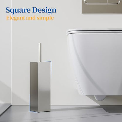RUACQ Toilet Brush and Holder Set, Square, Brushed Nickel, 2 Pack | SUS304 Stainless Steel Handle, Toilet Cleaner Brush with Durable Scrubbing Bristles, Splash-Proof - color: Brushed Nickel, size: 2 packs