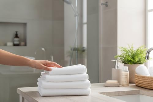 Mango Gifts 100% Cotton Hand Towels – Soft Terry Cotton with High Absorbency, Quick Dry, Lightweight and Durable, Machine Washable Towels for Bathroom, Gym and Spa, 28 x 15 Inch, Set of 2, White - color: White
