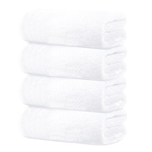 4 Piece Extra Large Bath Towels 30 x 60 Inches, White | 100% Cotton, Larger & Lighter Weight, Quicker to Dry, Super Soft and Absorbent, Perfect for Bathroom - color: White