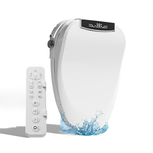 Electric Bidet Toilet Seat Elongated Warm Water Bidet With Dryer | Luxury Smart Bidet with LED Display Panel, Adjustable Pressure, Steel Nozzle, Soft-Close, Wireless Remote, for Villa & Family
