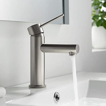 KBF1010 Solid Brass Single Handle Bathroom Sink Faucet, Circular X Single Hole Bathroom Faucet with Pop Up Drain | High Arc Spout | Brushed Nickel | Corrosion and Rust Resistant - color: Brushed Nickel W/ Pop Up Drain