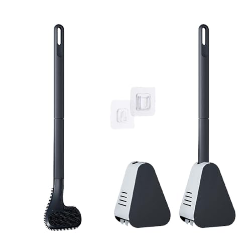 Toilet Brush, Long Handle Golf Toilet Brush with Holder 360° Deep Cleaning Flexible Silicone Toilet Cleaner Brush Wall Mounted for Bathroom (2Pcs Black) - color: 2pcs Black