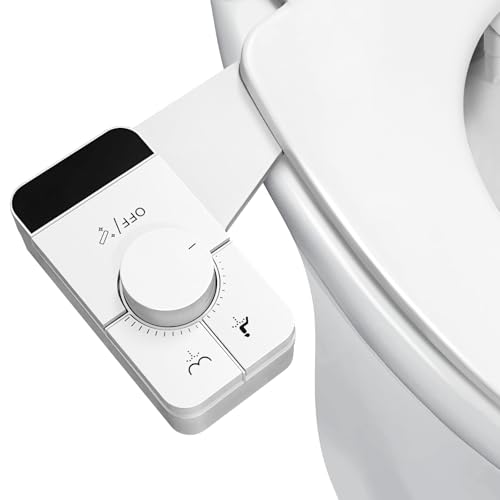 Bidet Attachment for Toilet,Ultra Thin,Self-Cleaning Dual Nozzles | Adjustable Water Pressure,Non-Electric,Rotate Button Control,One Click Detach,Fits Most Toilets,Cold Water,White,Square