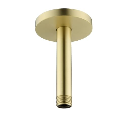 RANDOM Shower Arm with Flange,Gold 4 Inches Ceiling Mount Shower Head Extension Arm Straight Arm Ceiling-Mounted For Fixed Shower Head,Brushed Gold.RD91038-4BG - color: 4″ Brushed Gold(Round Flange)