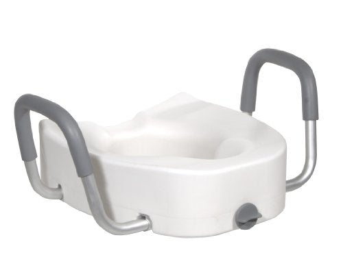 Drive Medical Premium Plastic Raised Toilet Seat with Lock, Elongated | Raised Toilet Seat Includes Lock and Padded Armrests for Comfortable Everyday Bathroom Support, Elongated