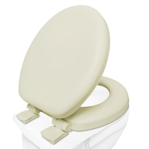 Plexon Soft Cushioned Toilet Seat, Round, Bone, Slow-Close Lid & Seat, Quick-Release Hinge, Easy To Clean & Change - color: Bone, size: Round