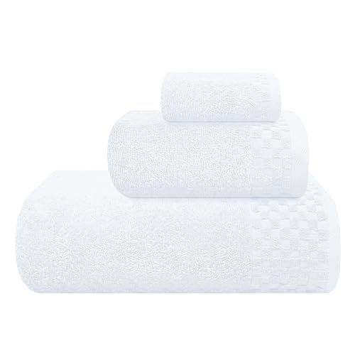 MyOwn Ultra Soft 3 Pack Cotton Towel Set, Contains a Bath Towels 28x55 inch, a Hand Towels 16x24 inch & a Wash Coths 12x12 inch, Ideal Everyday use, Compact & Lightweight - White - color: White, size: 3 Pack Set