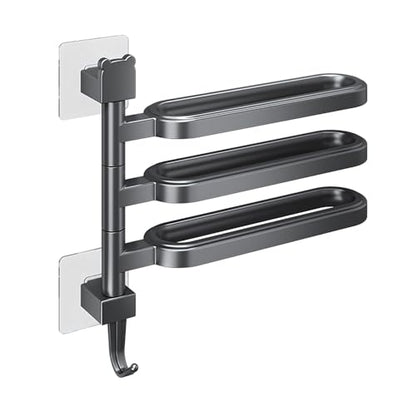 Bath Double Towel Bars, Portable Arms Swivel Towel Rack Wall Mounted Towel Holder for Bathroom Kitchen - color: Elegant Black - Three-bar