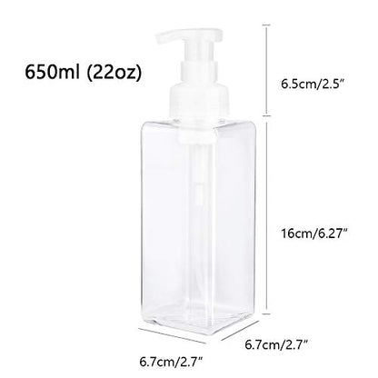 Foaming Soap Dispenser, 22oz Plastic Refillable Pump Bottle, 2 Pack, Clear | Hand Dispenser for Liquid Soap, Shampoo & Body Wash – Saves Soap with Rich Foam, Reusable, Easy to Refill, BPA-Free - color: Clear, size: 22 oz (2 Pack)