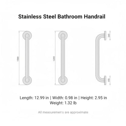 Stainless Steel Bathroom Grab Bar, Silver Textured Grip Handrail for Shower and Bathtub, Durable Wall Mount Rail - size: 12.99 x 0.98 x 2.95 in