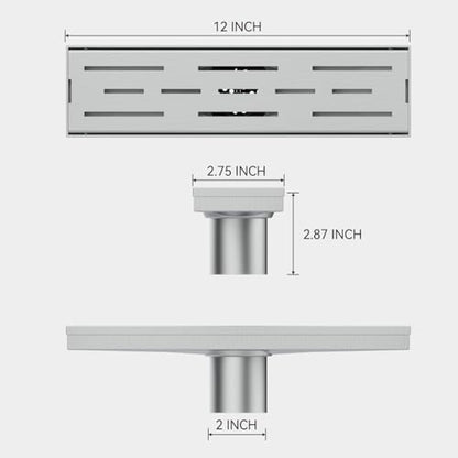 ELLO&ALLO 12 Inch Linear Shower Drain Brushed Nickel, SUS304 Stainless Steel Rectangle Shower Floor Drain with Removable Pattern Grate - color: Brushed Nickel, size: 12 In Grid Cover