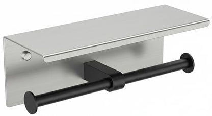 FORIOUS Toilet Paper Holder with Shelf, Commercial Toilet Paper Dispensers | Stainless Steel & Black | Wall Mount Bathroom Tissue Holder | SUS304 Stainless Steel Rustproof | Double Tissue Roll Holder - color: Stainless Steel & Matte Black