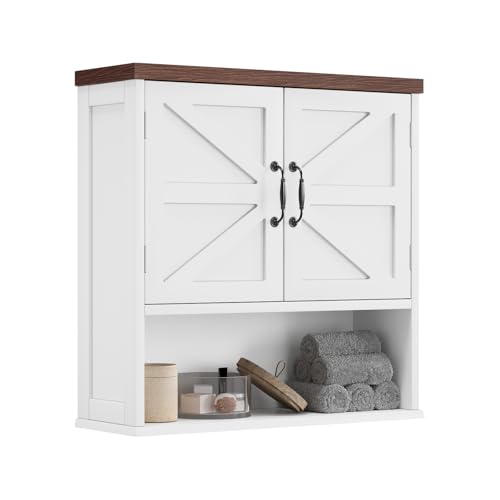 Smuxee Farmhouse Bathroom Cabinet Wall Mounted, White Medicine Cabinet with Adjustable Shelf, Bathroom Cabinet for Living Room, Laundry Room - color: White, size: Big