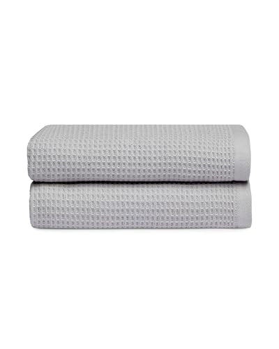 Cozy Earth Waffle Hand Towels, Mini Textured Waffle Weave Pattern | 60% Cotton 40% Viscose from Bamboo Hand Towels 20 x 30 Inches, Soft and Absorbent Terry, 2 Pack Harbor Mist - color: Harbor Mist, size: Hand Towel