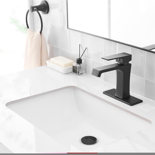Waterfall Bathroom Faucet Black Bathroom Sink Faucet, Modern Single Hole Bathroom Faucet, Single Handle RV Sink Vanity Faucet—Includes Pop-Up Drain, Suitable for 1-Hole or 3-Hole - color: Black
