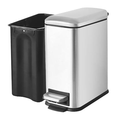 Small Bathroom Trash Can with Lid, Bedroom Trash Can, Silver | 1.3 Gal, Stainless Steel Trash Can, Removal Inner Bucket, Soft Close Lid, Step Pedal, Trash Bin for Bathroom, Bedroom, Office - color: Silver