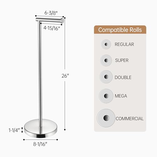 KES Toilet Paper Holder Stand, 26" H, Polished, T304 Stainless Steel | Cement-weighted base, anti-slip pad prevents scratches, universal roll compatibility, 1-min assembly, no drilling. - color: Polished Silver, size: 26" H