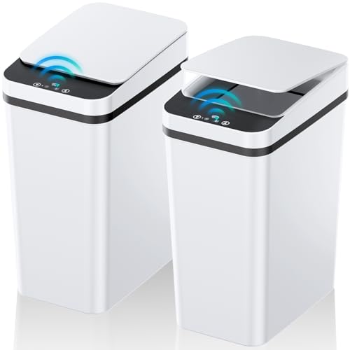 KOEYLE 2 Pack 2.2 Gallon Automatic Touchless Garbage Can, Small Motion Sensor Smart Trash Can, Slim Waterproof Trash Bin for Bedroom, Bathroom, Office, Living Room, White - color: 2 Pack 2.2 Gallon White