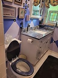 Elongated Toilet Seat Wood Toilet Seat Prevent Shifting with Zinc Alloy Hinges American Standard Size Toilet Seat Easy to Install also Easy to Clean(Elongated,Navy Black Blue) - color: Navy Blue, size: Elongated