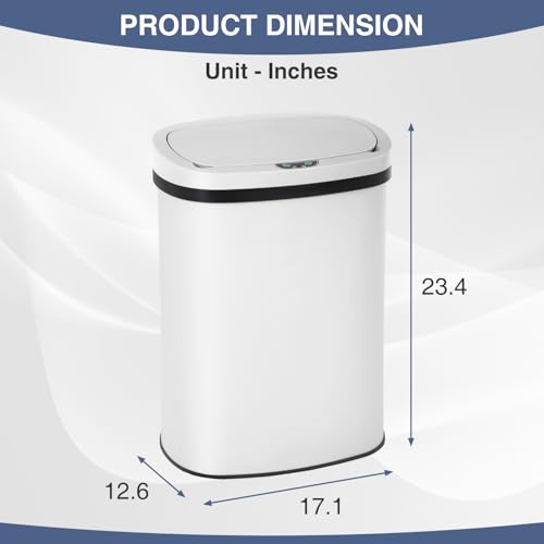 PayLessHere | 13 Gallon Stainless Steel Trash Can | White | Automatic Touchless Lid with Motion Sensor | Kitchen Garbage Can with Waterproof Design | for Home, Office, Bathroom | Pack of 1 - color: White Stainless Steel