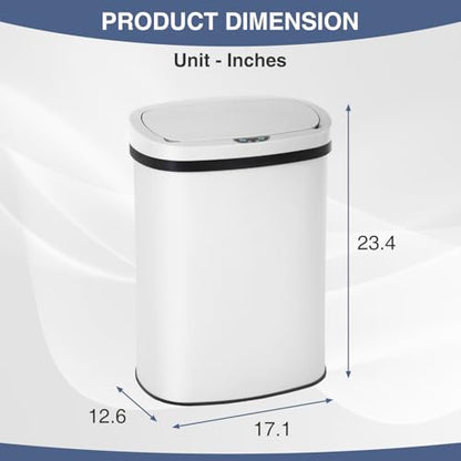 PayLessHere | 13 Gallon Stainless Steel Trash Can | White | Automatic Touchless Lid with Motion Sensor | Kitchen Garbage Can with Waterproof Design | for Home, Office, Bathroom | Pack of 1 - color: White Stainless Steel