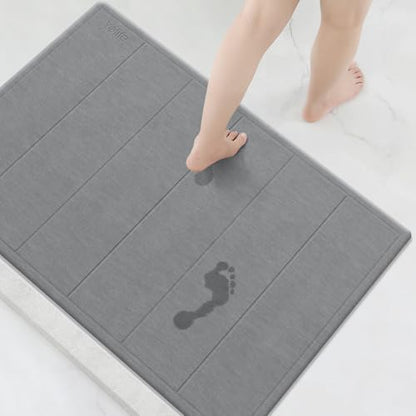 Yolife 32"x 20" Stone Bath Mat Large, Diatomaceous Earth Bath Mat for Bathroom, Super Absorbent Quick Drying Stone Shower Mat, Non-Slip Natural Diatomite Bathroom Floor Mat, Easy to Clean (Dark Grey) - color: Dark Grey