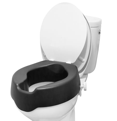 KMINA 4 Inch Soft Raised Toilet Seat with Lid, 300 lb Capacity, Fits Round & Compact Elongated Bowls up to 15" Wide, Tool-Free Clamp-On Riser, Black - color: Black