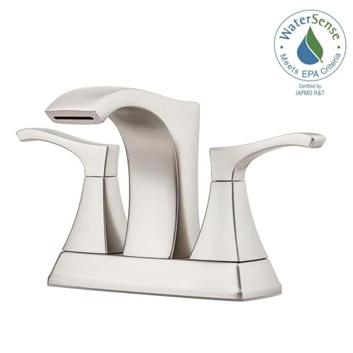 Pfister Venturi Bathroom Sink Faucet 4 in Centerset 3 Hole Double Handle Brushed Nickel Vanity Faucet with Push & Seal Drain TiteSeal Technology WaterSense Certified LF048VNGS - color: Spot Defense Brushed Nickel, size: 4 Inches