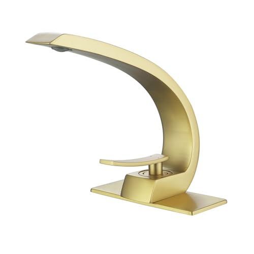 Bathroom Faucet Brushed Gold,Bathroom Sink Faucet for Sink 1 Hole or 3 Hole Mount Single Handle Basin Mixer with 6-inch 10-inch Deckplate - color: Brushed Gold, style: No Drain