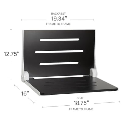 Seachrome Silhouette Folding Wall Mount Shower Bench Seat, Black Seat with White Frame - color: Matte Black Seat With White Frame