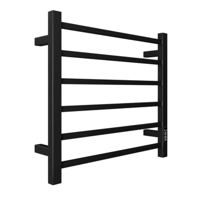 Towel Warmer, Stainless Steel Heated Towel Racks for Bathroom, 6 Bars Wall Mounted Towel Heater with Intelligent Touch Screen Timer, Plug-in, Black Matte - color: Black Matte, size: 6-Bar