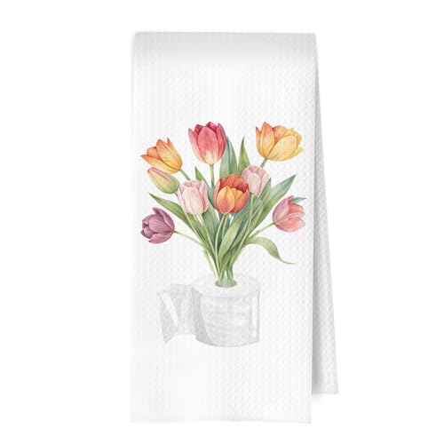 Funny Botanical Bathroom Decor - Boho Floral Waffle Hand Towel for Bathroom Decor, Minimalist Toilet Paper Roll Hand Towel, Tulip Gifts, 16×24 Inches - color: Towel- 11
