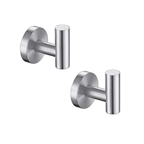 TASTOS Bathroom Towel Hooks Brushed Nickel, 2 Pack Stainless Steel Robe Coat and Clothes Hook, Heavy Duty Wall Hook for Bathroom & Kitchen, Modern Round Style Screw Wall Mounted - color: Brushed Nickel